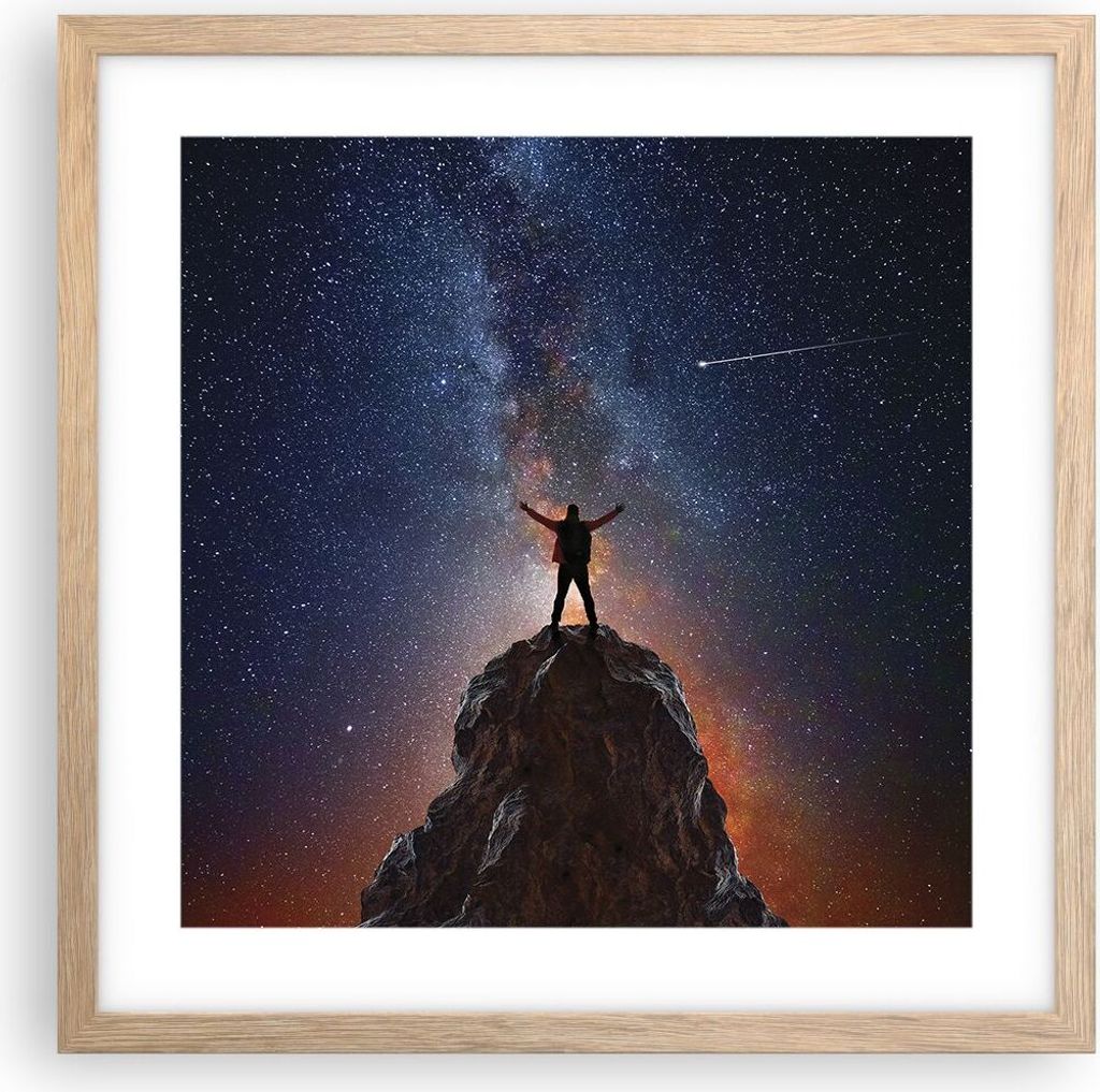 Gerahmtes Poster - Rahmen in heller Eiche - Kosmos Maßstab Mensch - 40x40 cm - Wand Bild - Wanddeko - Wandbilder - Kunstposter - Wandposter - Bild...