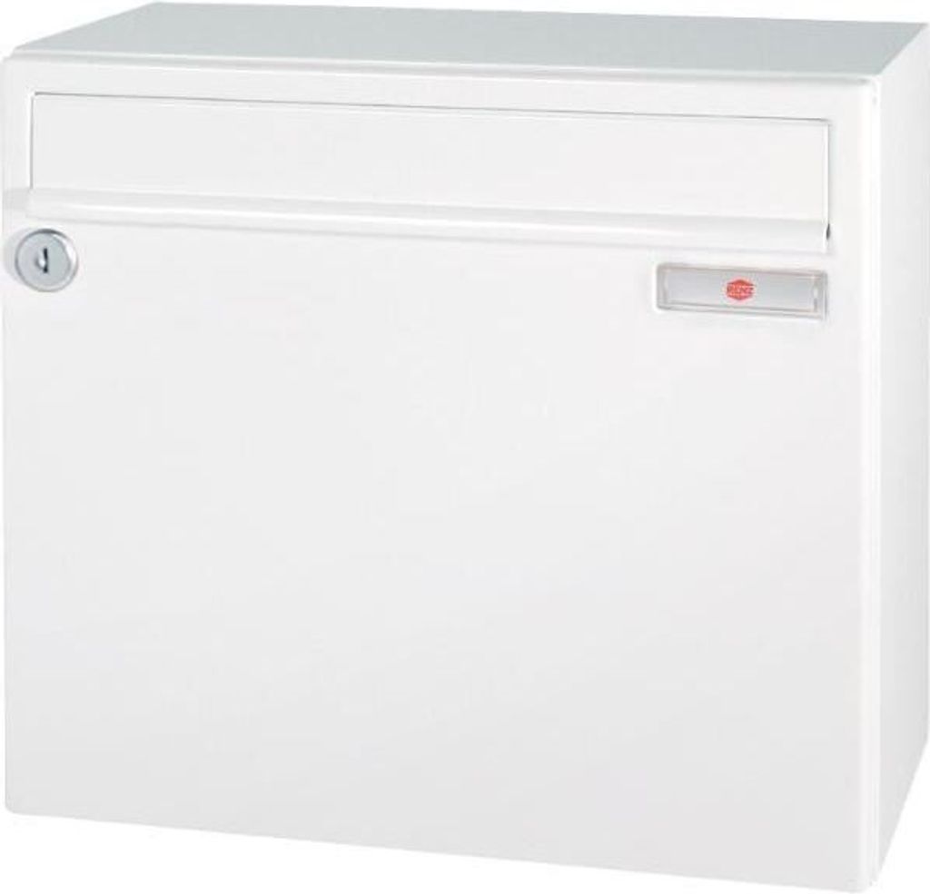 Renz Briefkasten mit Namensschild 260x330x100mm - robuster Aufhängebriefkasten Serie 17, Stahl weiß RAL 9016