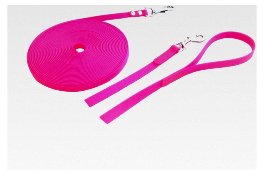 Weiche abwischbare Leine 1 m lang und 9 mm breit in Pink mit Handschlaufe