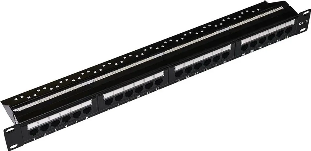 Panneau LINK Cat 6 24 Ports UTP Haute Densité pour Armoire Réseau Noir 1U
