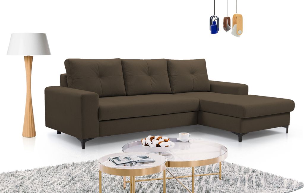 DomoHome AVRA Ecksofa mit Schlaffunktion Bettkasten Schlafsofa mit Stauraum Modernes Design Bequeme Sitzhöhe 41 cm Ideal für Wohnzimmer Rechte Se...