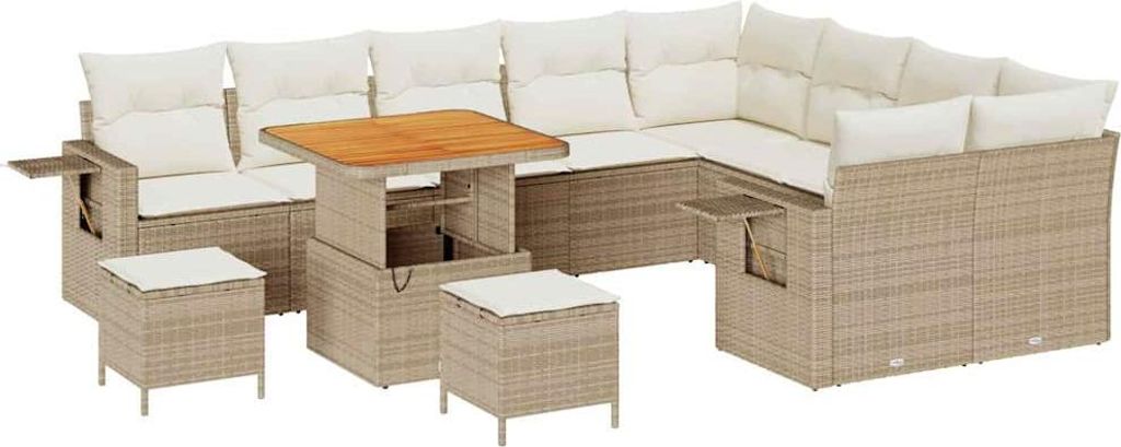 vidaXL Gartensofa-set mit Kissen 12 pcs Beige und Creme Poly-Rattan