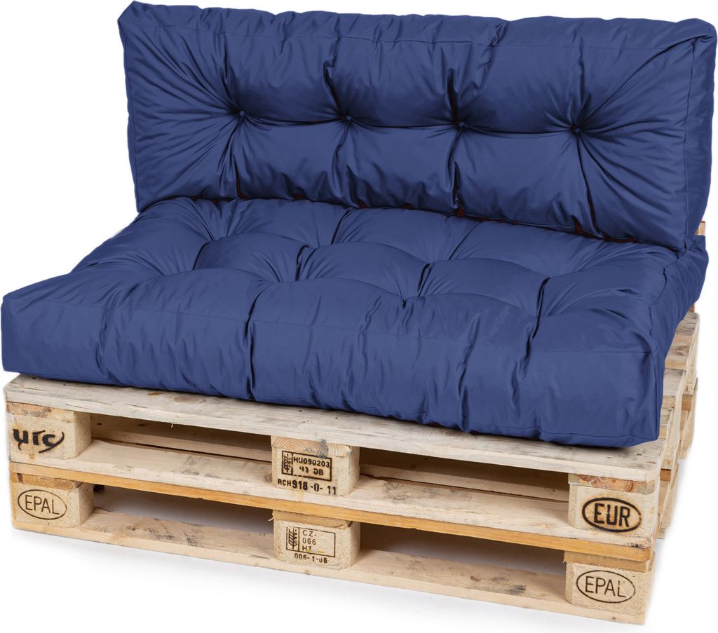 TexDeko Garden Palettenkissen 120x80x18cm wasserabweisend gesteppt Sitzauflage für Europaletten, UV-beständig (2-TLG Set, Blau)