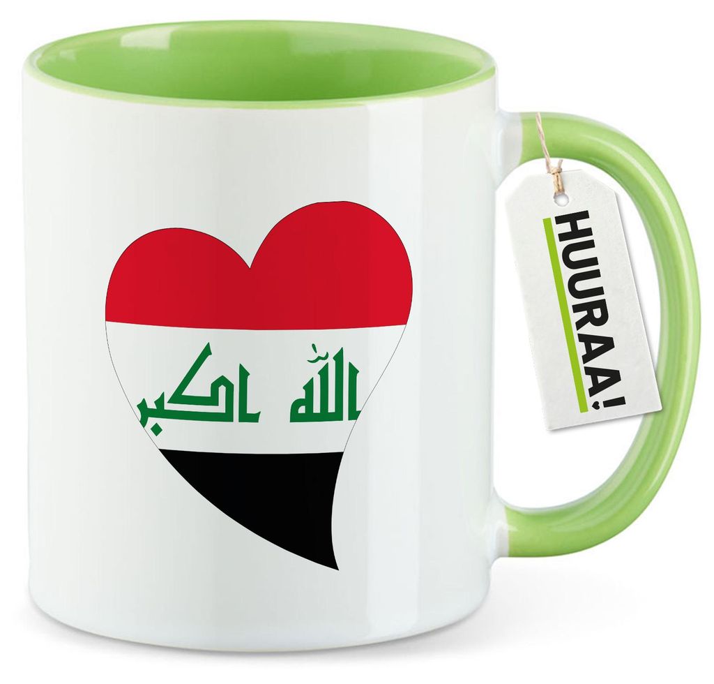 Huuraa Kaffeetasse Irak Flagge Herz 330ml Grün Keramik Kaffeebecher Geschenkidee