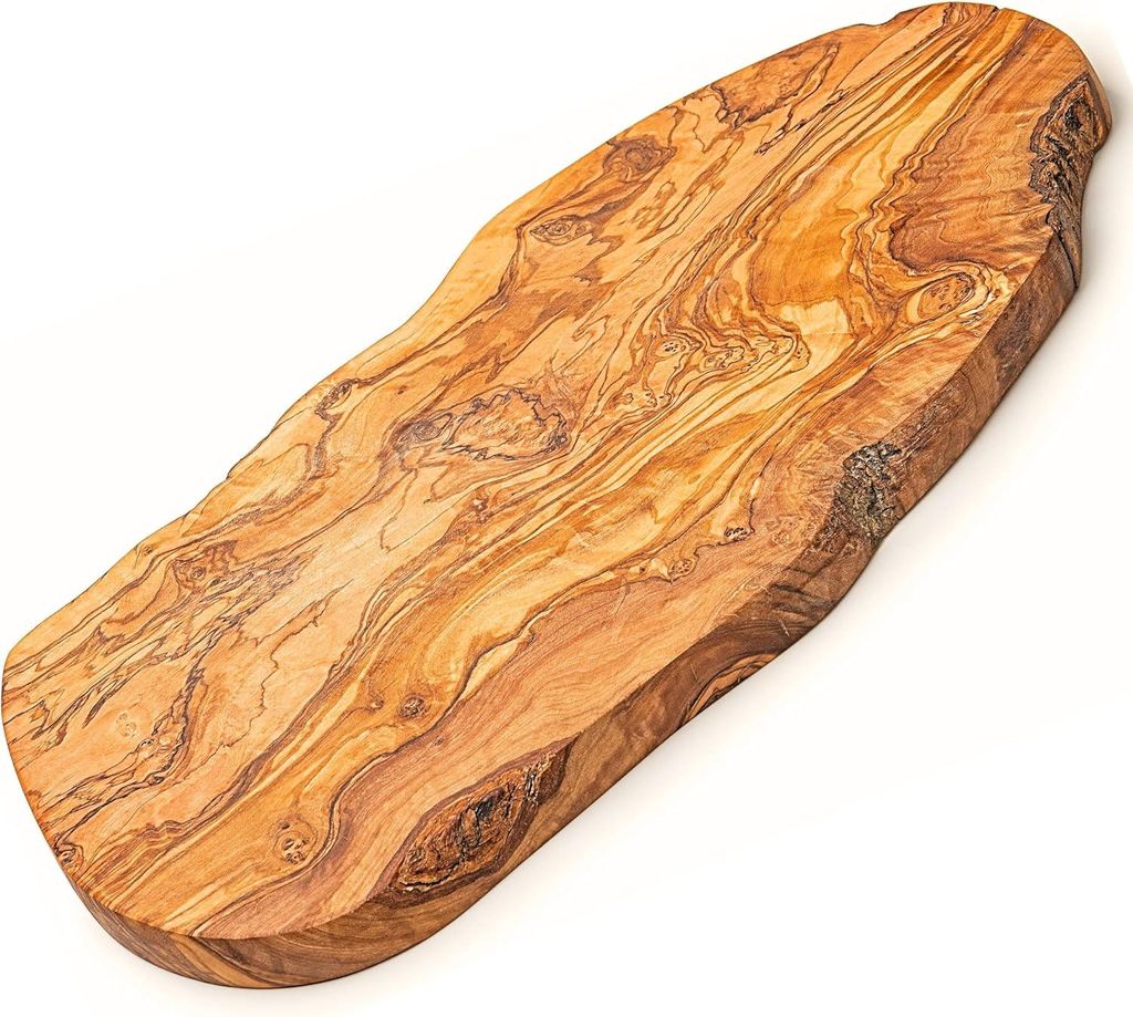 Natürlich Olivenholz Schneidebrett zum Servieren oder Schneiden - Holzschneidebretter für Grill, Käse, Brot - Handgemacht - Großes Format 39x18 cm