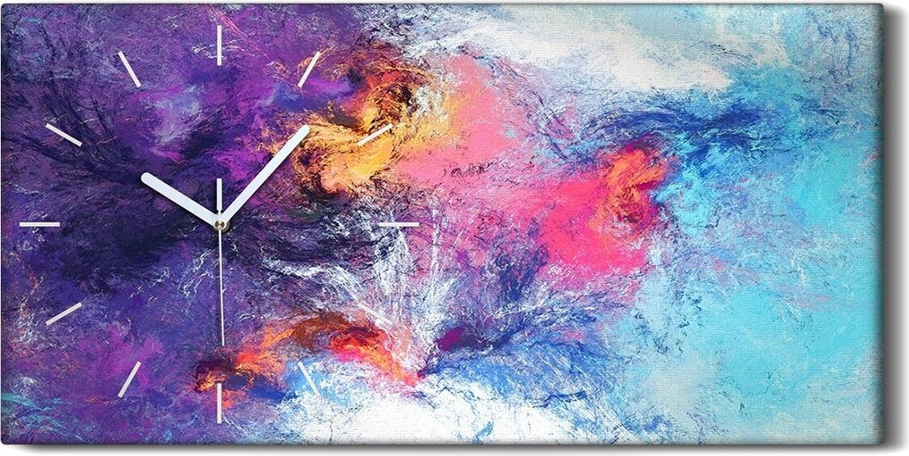 Dekor Leinwand Uhr Wandbilder Quarz 60x30 Futuristische Wolken Farbe Spritzer - weiße Hände