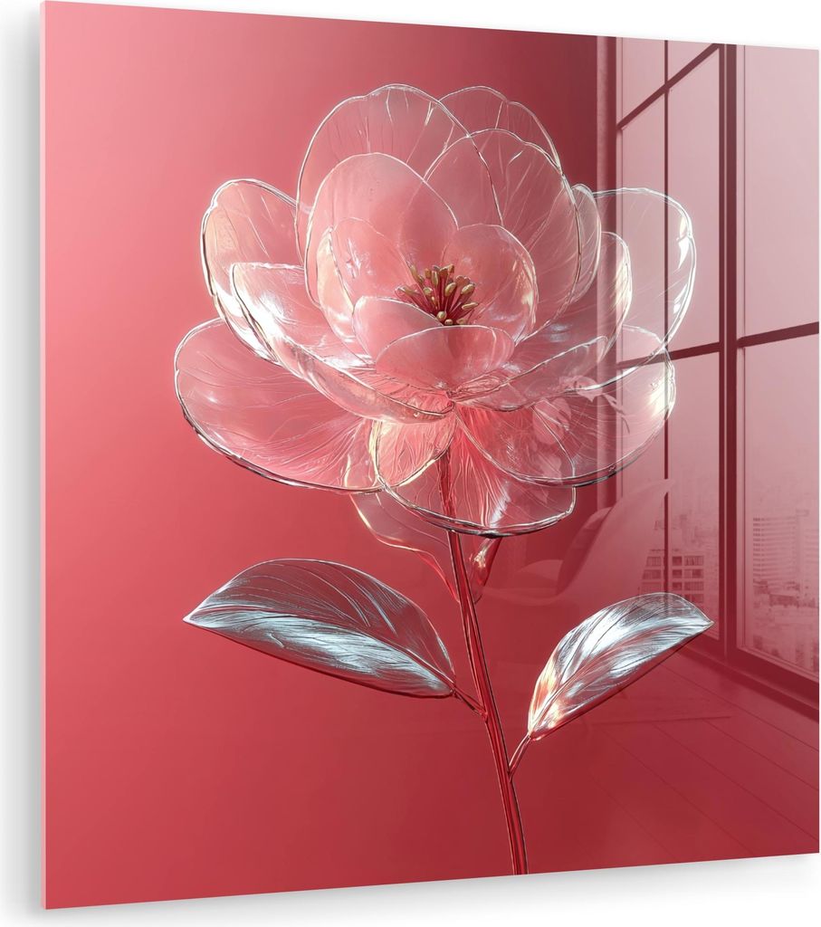 MuchoWow Glasbilder - Bilder auf Wandbild - Foto auf Glas Verziert - Blume - Rosa - Gläser 50x50 cm Wanddekoration aus Glas - Acrylglasbild - Acry...