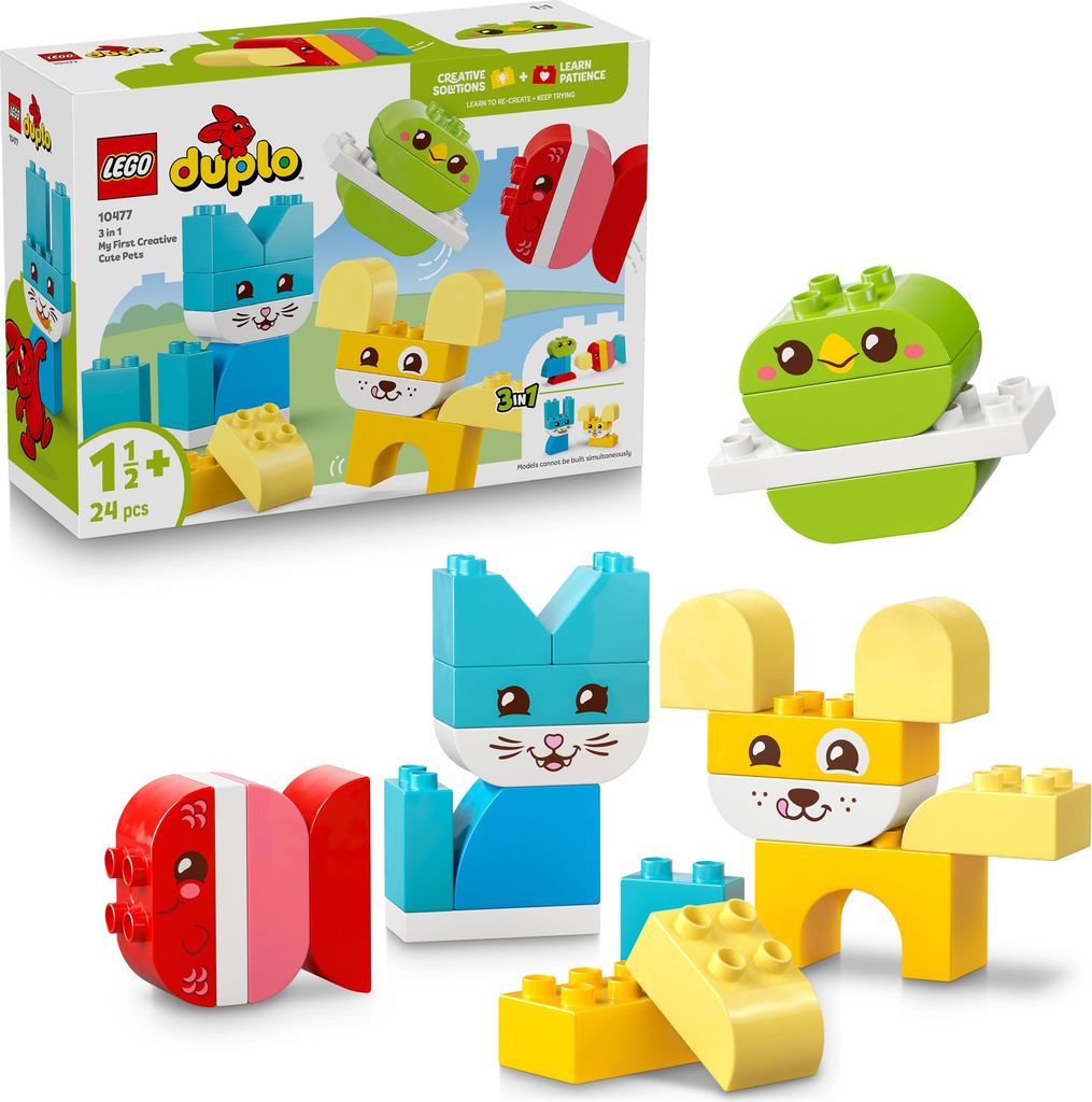 LEGO DUPLO 3-in-1 Kreative Tiere - Kleinkinder Lernspielzeug zur Förderung der Feinmotorik - Tierfiguren inkl. Hund, Katze, Vogel und Fisch - Gesc...