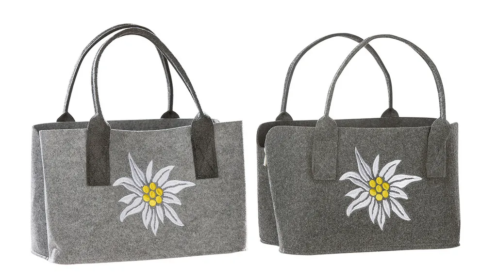 Sac porte-bûches et courses en feutre gris Edelweiss lot de 2 Gilde 26cm