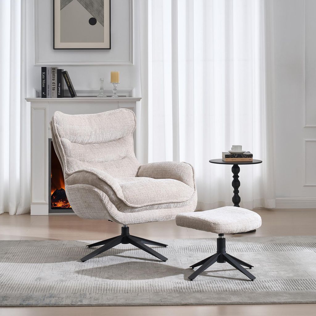 riess-ambiente Drehbarer Sessel CLOUD champagner beige Strukturstoff schwarz Metall