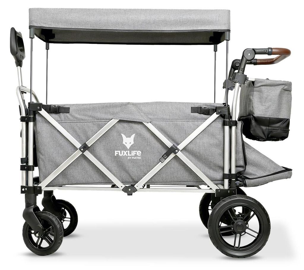 FUXLIFE by FUXTEC Bollerwagen FX-CTL950 Premium Grau - Premium faltbar Kinder Transportwagen mit Sonnendach 5-Punkt-Gurte mit Kühltasche Premium Grau