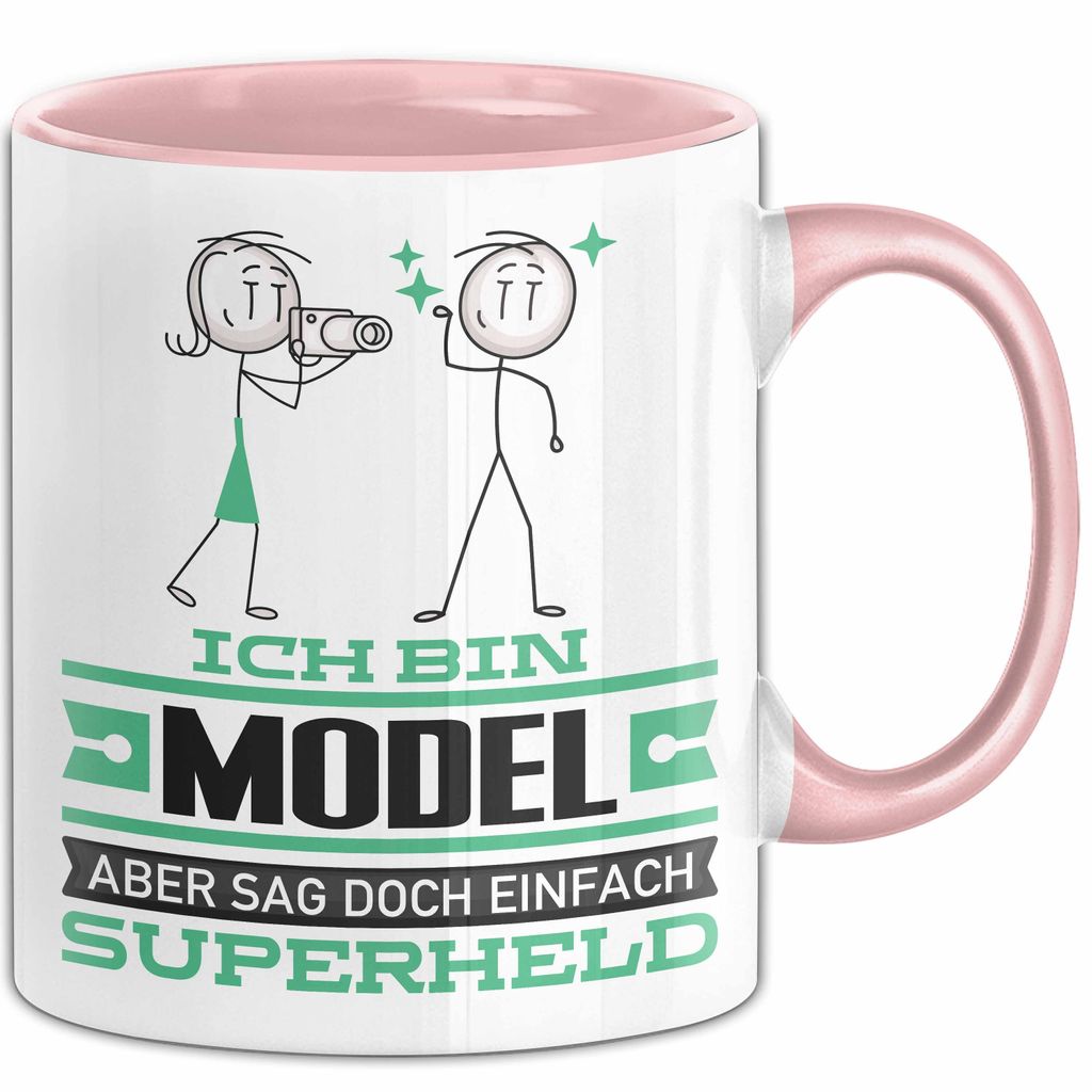 Model Geschenk Tasse Ich Bin Model Aber Sag Doch Einfach Superheld Lustige Geschenkdiee für Model Kaffee-Becher (Rosa)