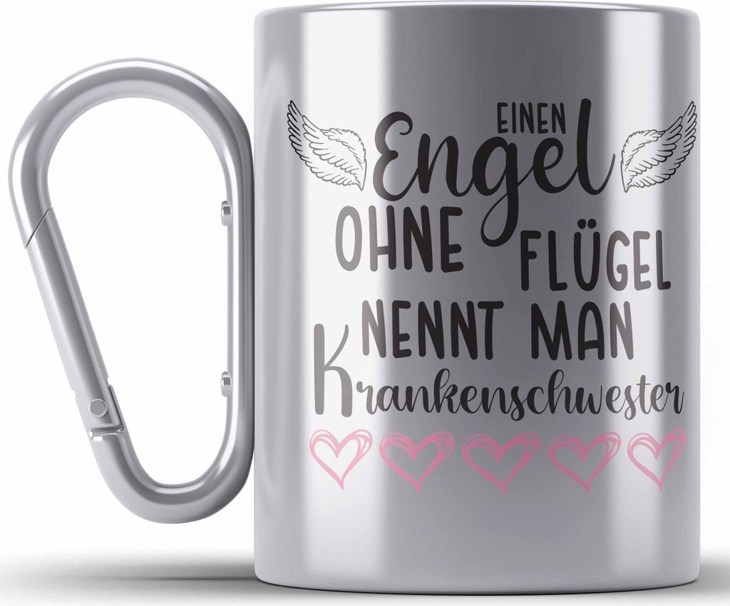 Trendation - Krankenschwester Geschenke Edelstahl Tasse Karabiner Lustig Spruch Geschenk Dankeschön Krankenschwestern (Silber)