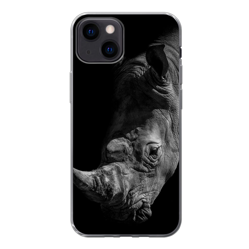 MuchoWow Handyhülle Schutzhülle Hülle für iPhone 13 mini Nashorn - Wildtier - Porträt Silikon Softcase Handy Hülle - Softcase