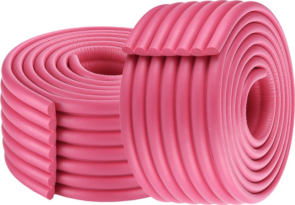 (2er-Pack) 2 Meter W-Form Multifunktionaler Ultra-Breitkantenschutz Verbreiterte, verdickte Crash-Bar Kinder-Stoßstangenstreifen, Rose Pink