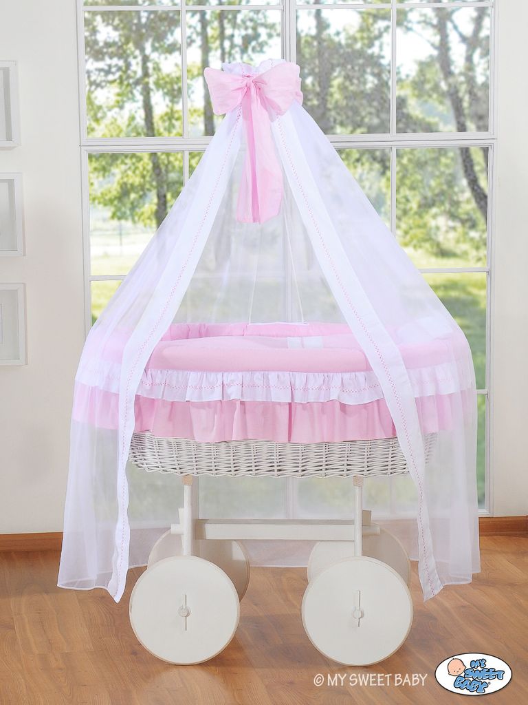 Bellamy Babybett Deluxe Naturfaser Weiß mit Baldachin und PREMIUM Matratze