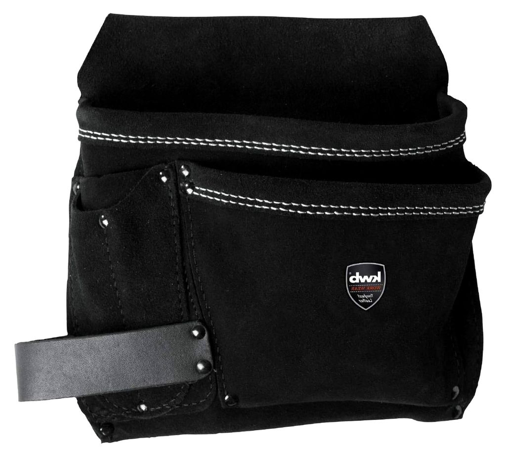 Werkzeug-Gürteltasche aus strapazierfähigem Rindsspaltleder - Praktischer Halter mit großen und kleinen Fächern - Doppelte Naht mit Nieten für...