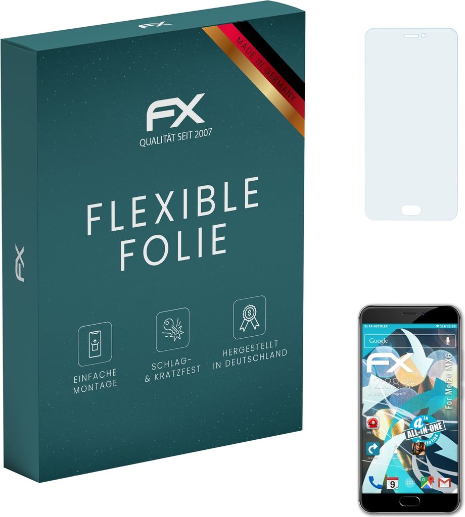 atFoliX FX-ActiFleX 3x Schutzfolie kompatibel mit Meizu MX6 Folie
