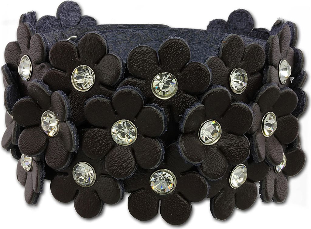 SilberDream Armband -gegerbtes Rindsleder- braun Glitzer Blumen Damen LA5668B