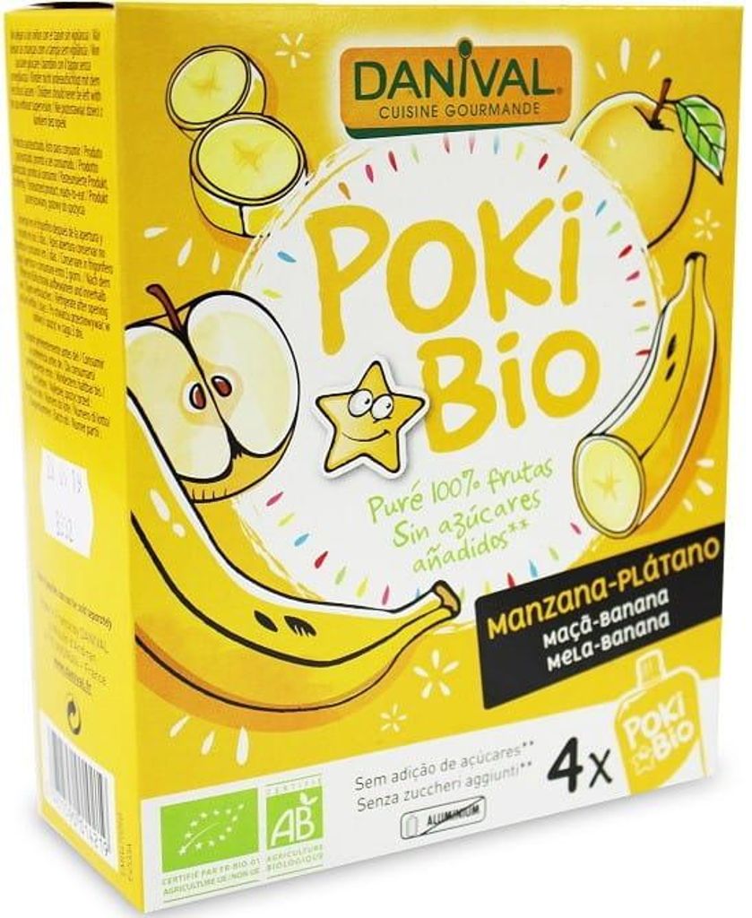POKI – FRUCHTPÜREE APFEL – BANANE OHNE ZUCKERZUSATZ (4 x 90 g) 360 g – DANIVAL