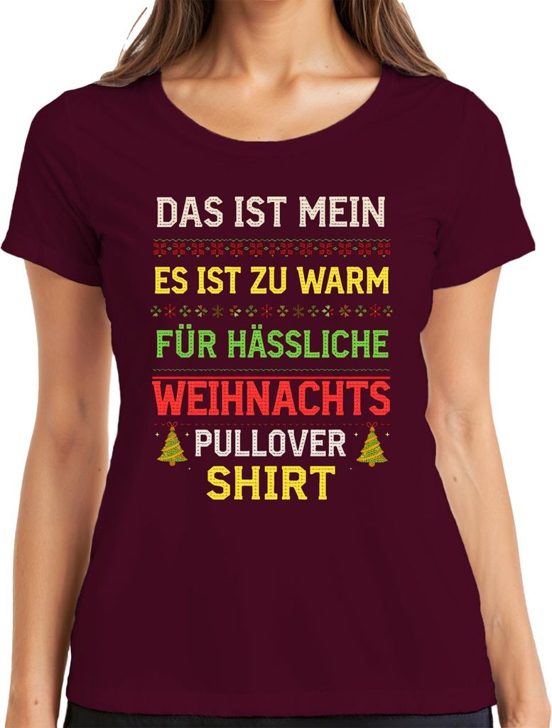Zu warm für hässliche Weihnachts lustig Geschenk Retro Strick Damen T-Shirt, Burgundy, S