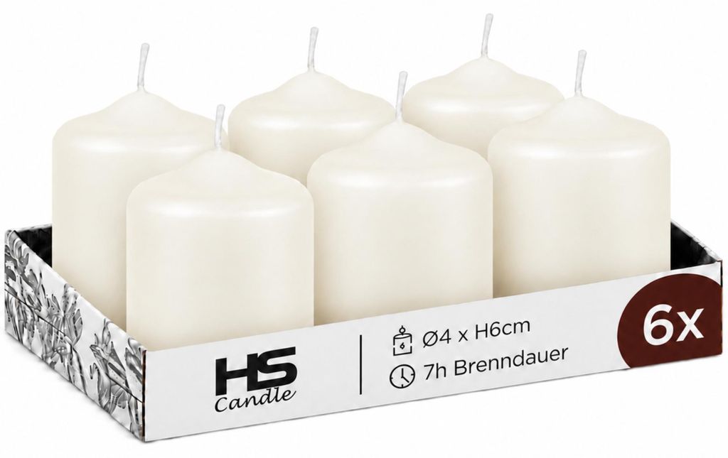 Candele Stumpen in crema, Ø4xH6 cm, confezione da 6. Immagine del prodotto 