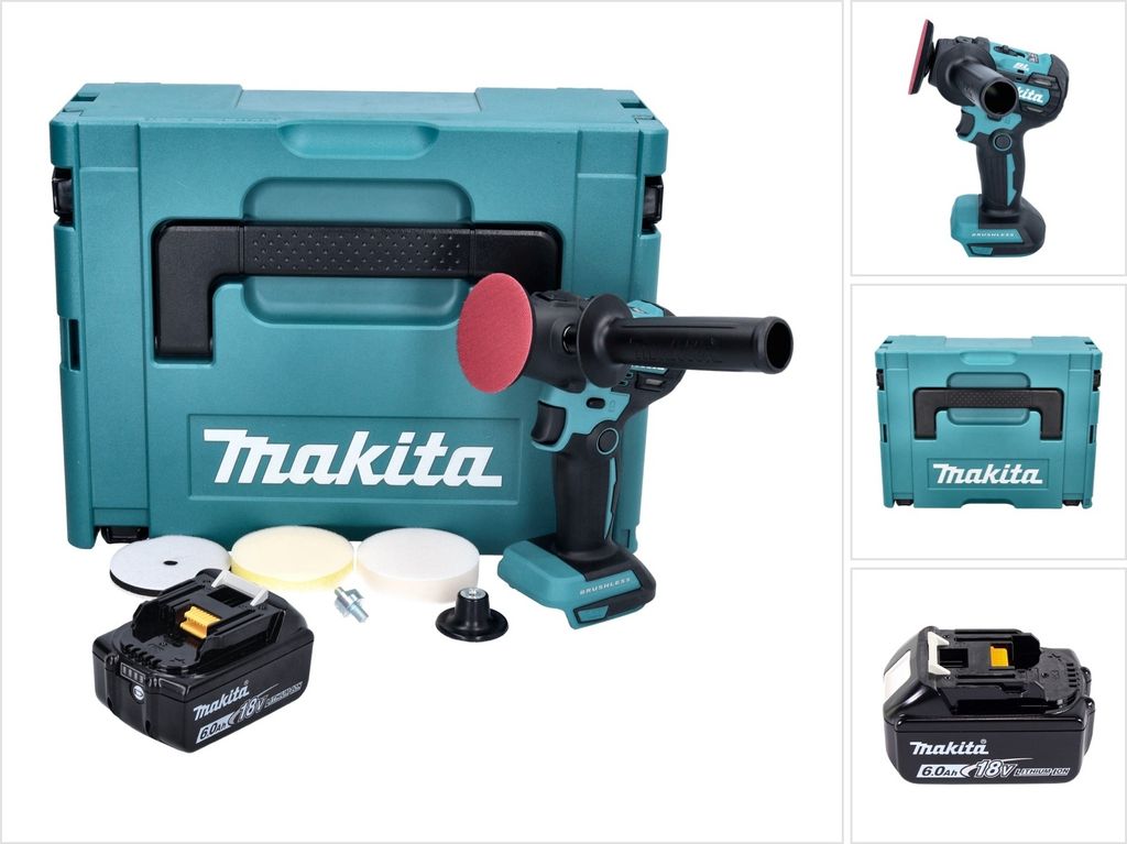 Makita DPV 300 G1J Akku Schleifer Polierer 18 V 50 / 80 mm Brushless + 1x Akku 6,0 Ah + Makpac - ohne Ladegerät