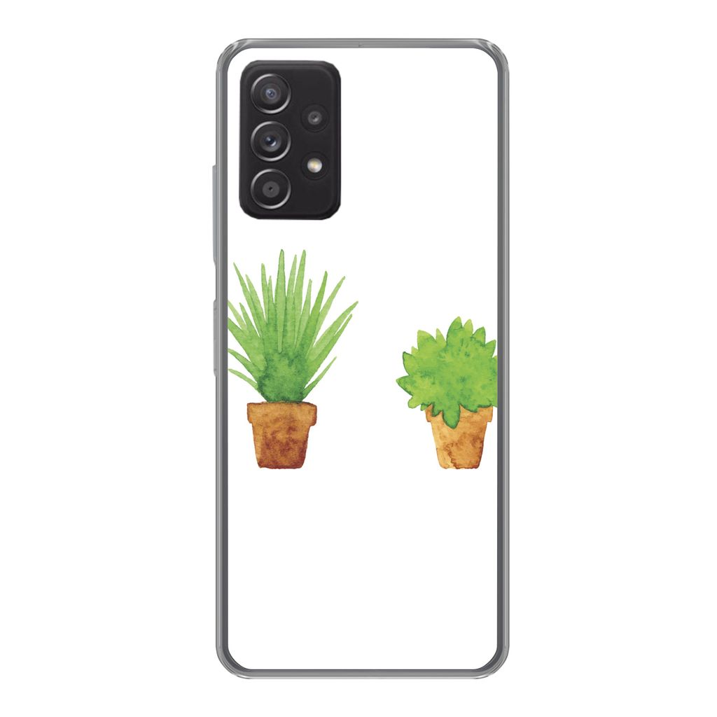 MuchoWow Handyhülle Schutzhülle Hülle für Samsung Galaxy A33 5G Blumentopf - Aquarell - Pflanzen Silikon Softcase Handy Hülle - Kartenhalter