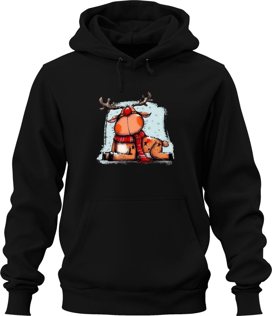 Rudolf Rentier Weihnachten rote Nase roter Schal Geschenk Uni Hoodie Kapuzenpullover, Schwarz, XXL