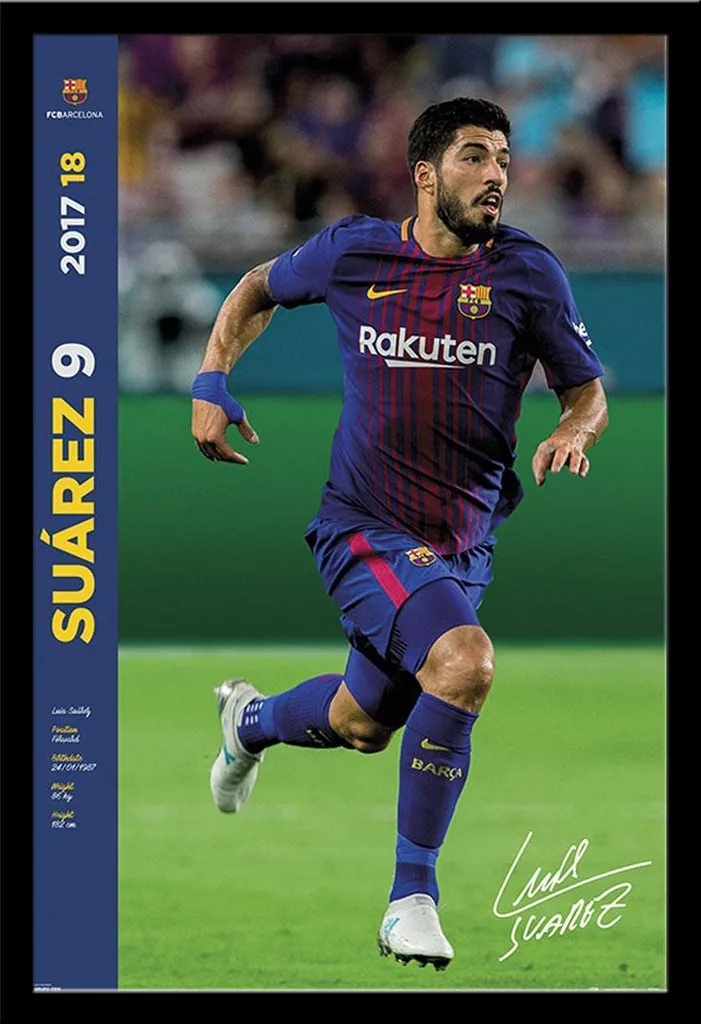 Poster Foot Barça Luis Suarez Encadré : Déco Finie avec Vitre et Cadre