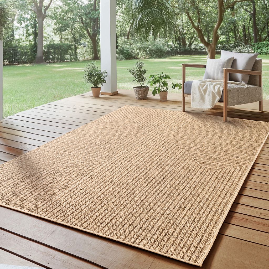 SIMPEX Indoor Outdoor Teppich Wetterfest Sisal, Boho Modern Design, Küche, Terrasse, Garten und Balkon, Größe: 240 x 340 cm, Farbe: Beige-3