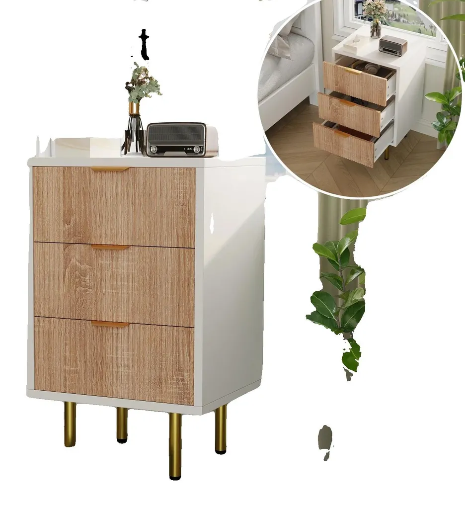 Table de nuit lot de 2 style minimaliste avec rangements tiroirs bois