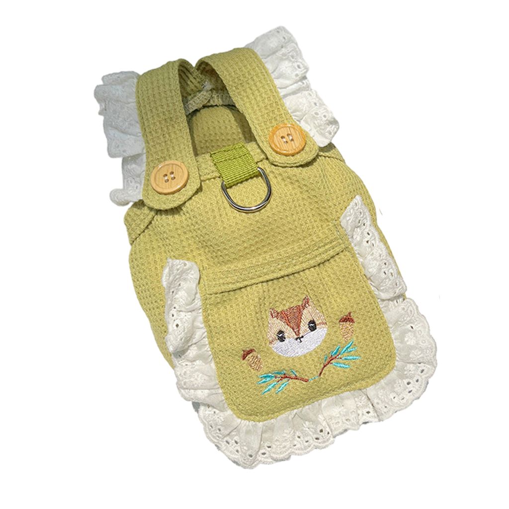 Haustierkleid Frühling Sommer D-förmiger Ring Cartoon Eichhörnchen Stickerei Weißer Spitzenknopf Ärmellos Klein Mittel Hund Welpe Katze Outfit...