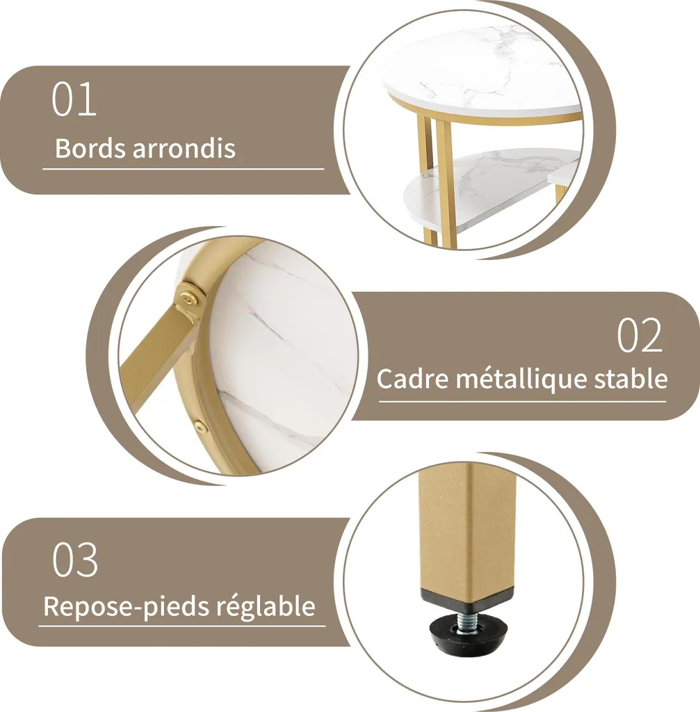 Tavolino Marmo Bianco e Oro - Design Moderno Elegante per Salotto - 8