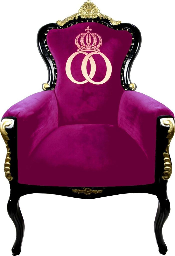 Pompöös by Casa Padrino Luxus Barock Sessel Bergere Pink / Schwarz / Gold mit Goldkrone - Pompööser Barock Sessel designed by Harald Glööckler