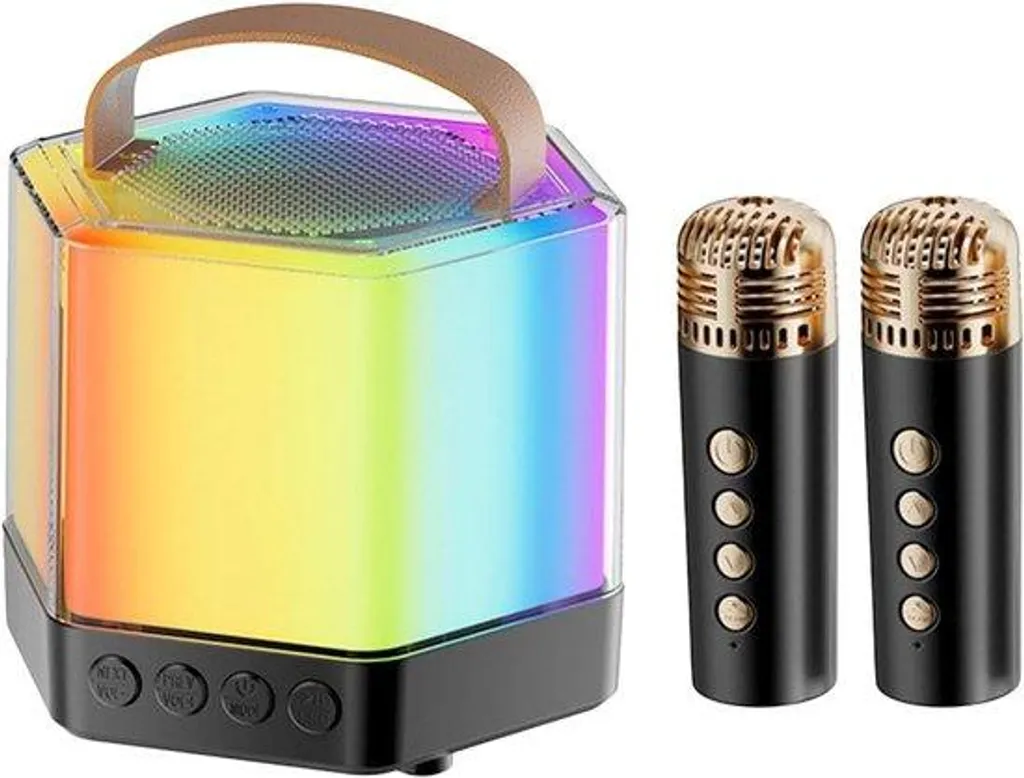 Mini karaoké sans fil 100Hz-10kHz avec lumières RVB et 2 micros inclus