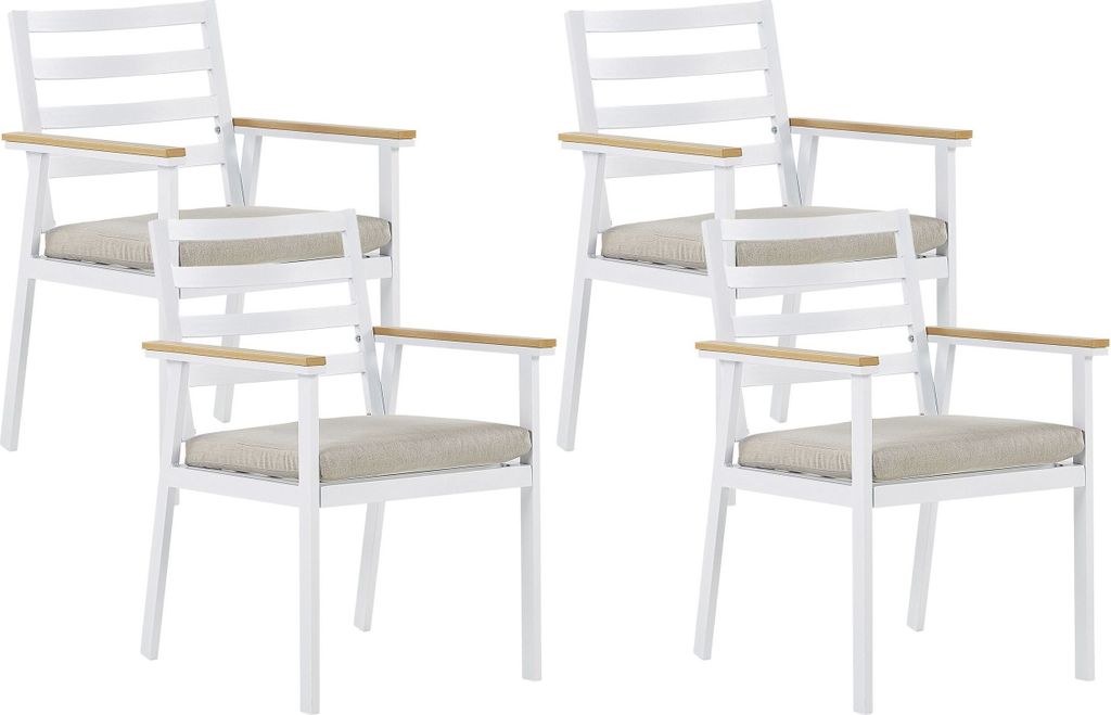 BELIANI Gartenstuhl Set 4er Set Weiß Alumunium mit beigen Sitzkissen Outdoor Indoor Garten Salon Wohnzimmer Terrasse