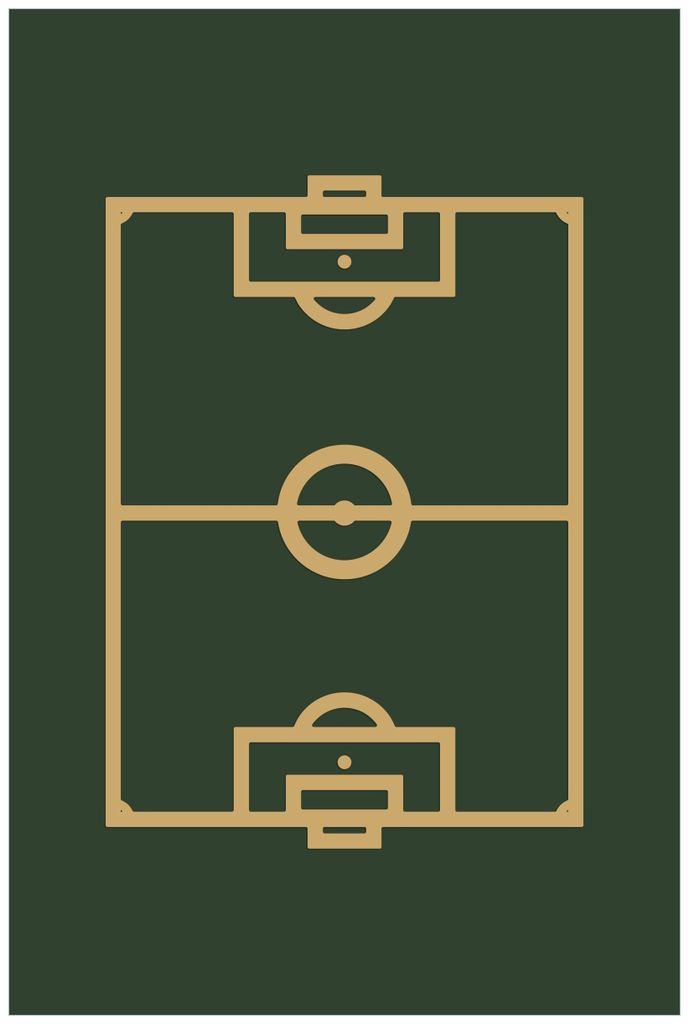 Wallario Wandbild aus Acryl, 90 x 60 cm, freischwebende Optik - Fußball - Fußballfeld gezeichnet in grün und gelb
