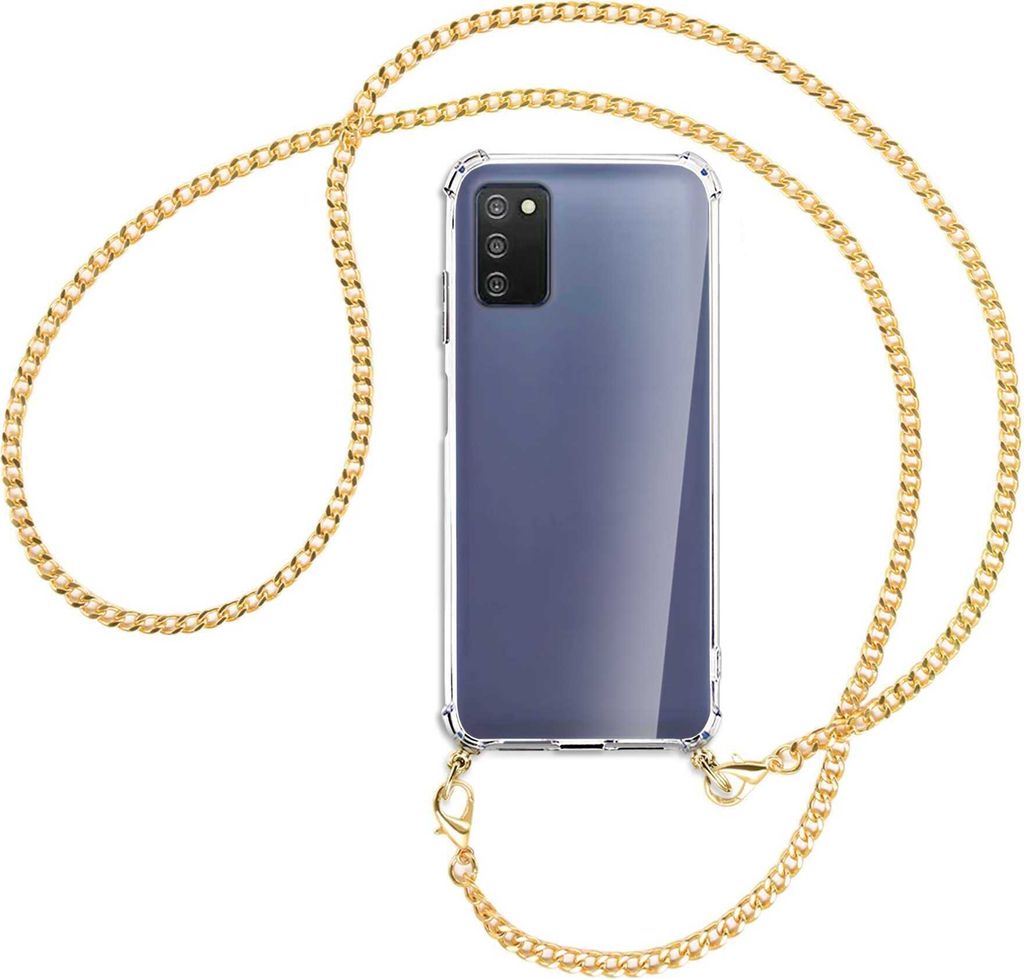 Handykette Backcover-Schutzhülle mit Band (Metall goldfarben) für Samsung Galaxy A03s 4G (EU Version) - goldfarbene Kette