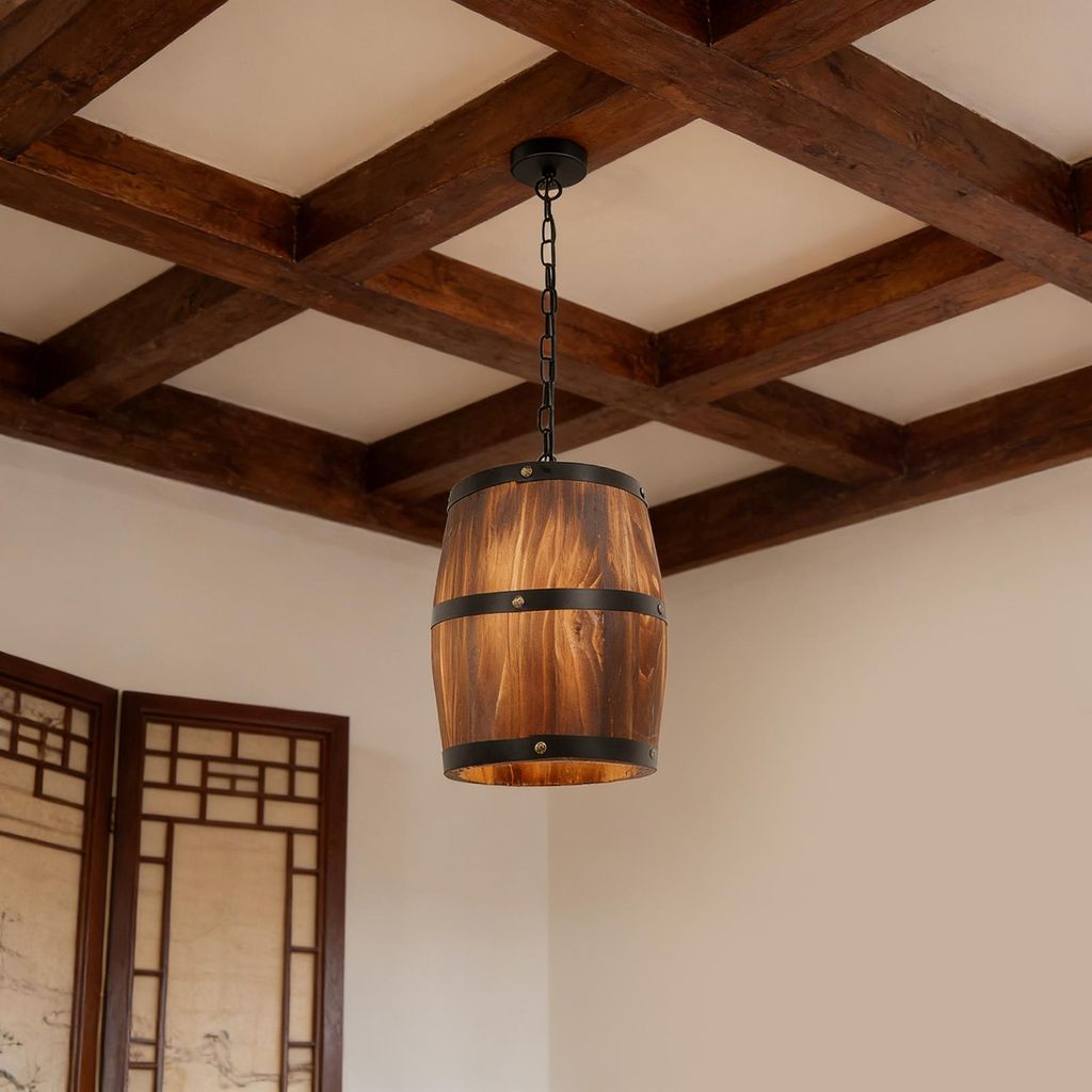 Suspension rétro en fût de vin, lustre en bois, suspension Image du produit 