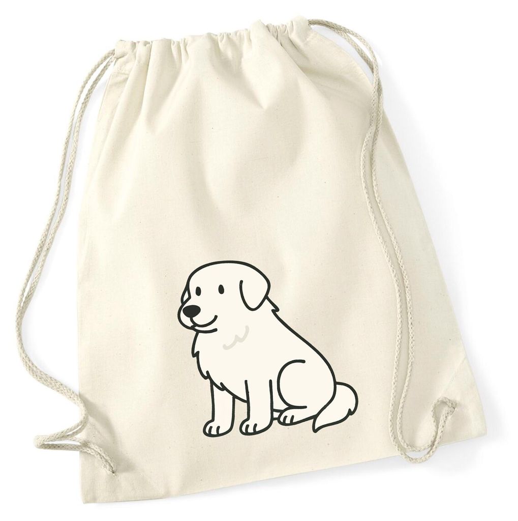 Huuraa Turnbeutel Pyrenäenberghund Comic Pyri 12 Liter Natural Baumwolle Rucksack Geschenkidee