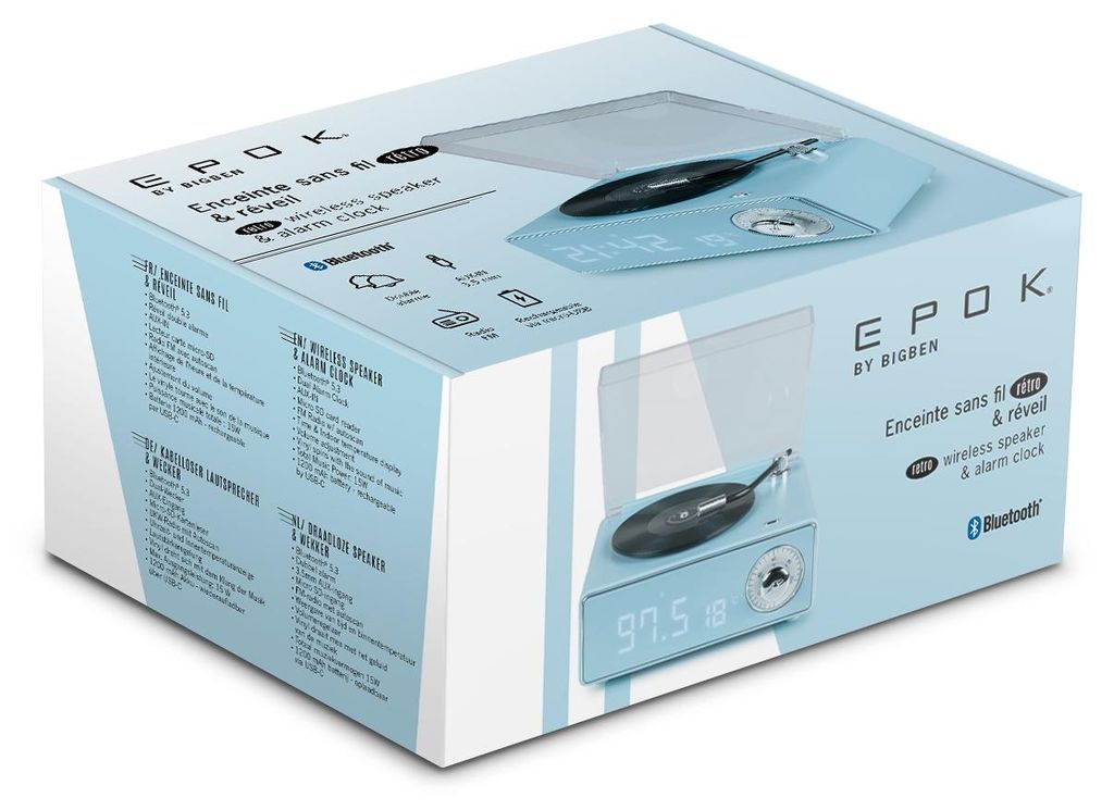 BigBen, haut-parleur Bluetooth rétro et réveil EPOK, bleu Image du produit 