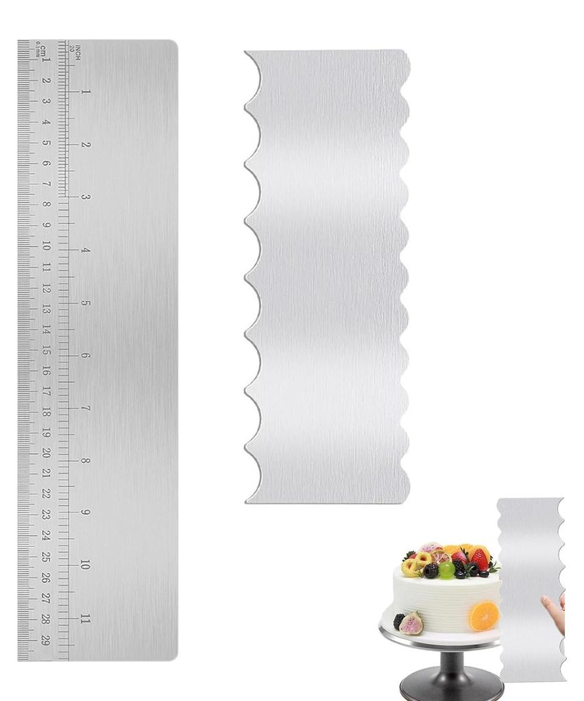 2 Tortenspatel aus Edelstahl mit Skalenmarkierungen, 30 cm lang, 2-in-1-Tortenspatel zum Glätten verschiedener gezackter Tortenränder, Tortenschn...