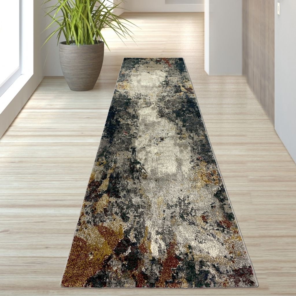 Teppich abstraktes Design grau blau rot Größe - 80 x 300 cm