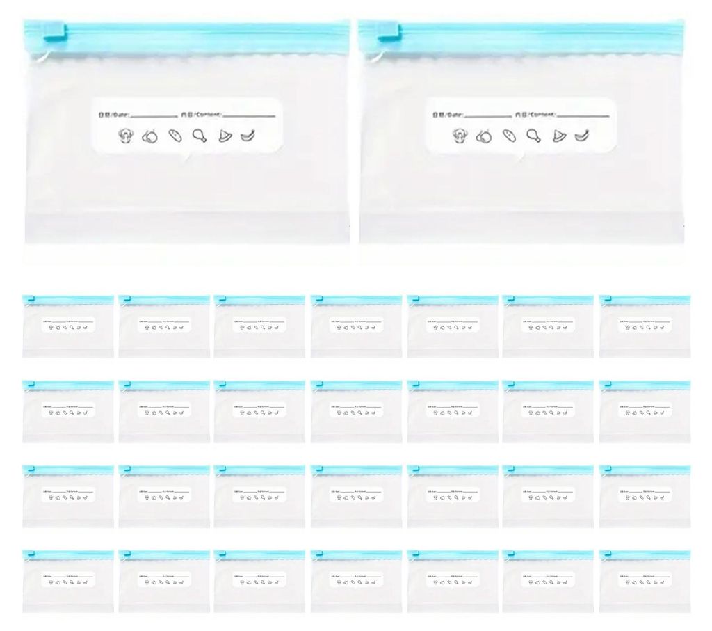 30 wiederverwendbare Lebensmittelaufbewahrungsbeutel, BPA-frei, auslaufsicher, transparent, mikrowellengeeignet, Frischhaltebeutel A