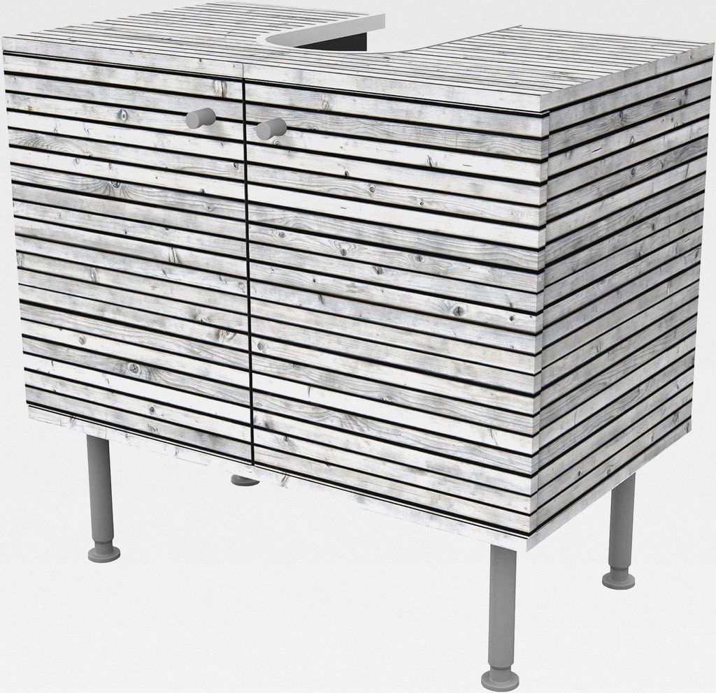 Waschbeckenunterschrank 2 Türen Holzoptik höhenverstellbar mit Füßen - 60er Breite - originell Industrial Unterschrank schwarz Weiss Bad Gäste...