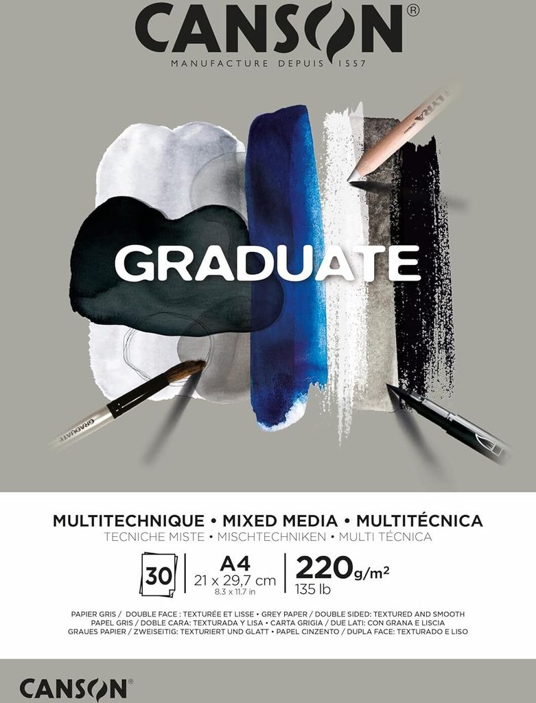 CANSON Studienblock GRADUATE MIXED MEDIA grau DIN A4 30 Blatt