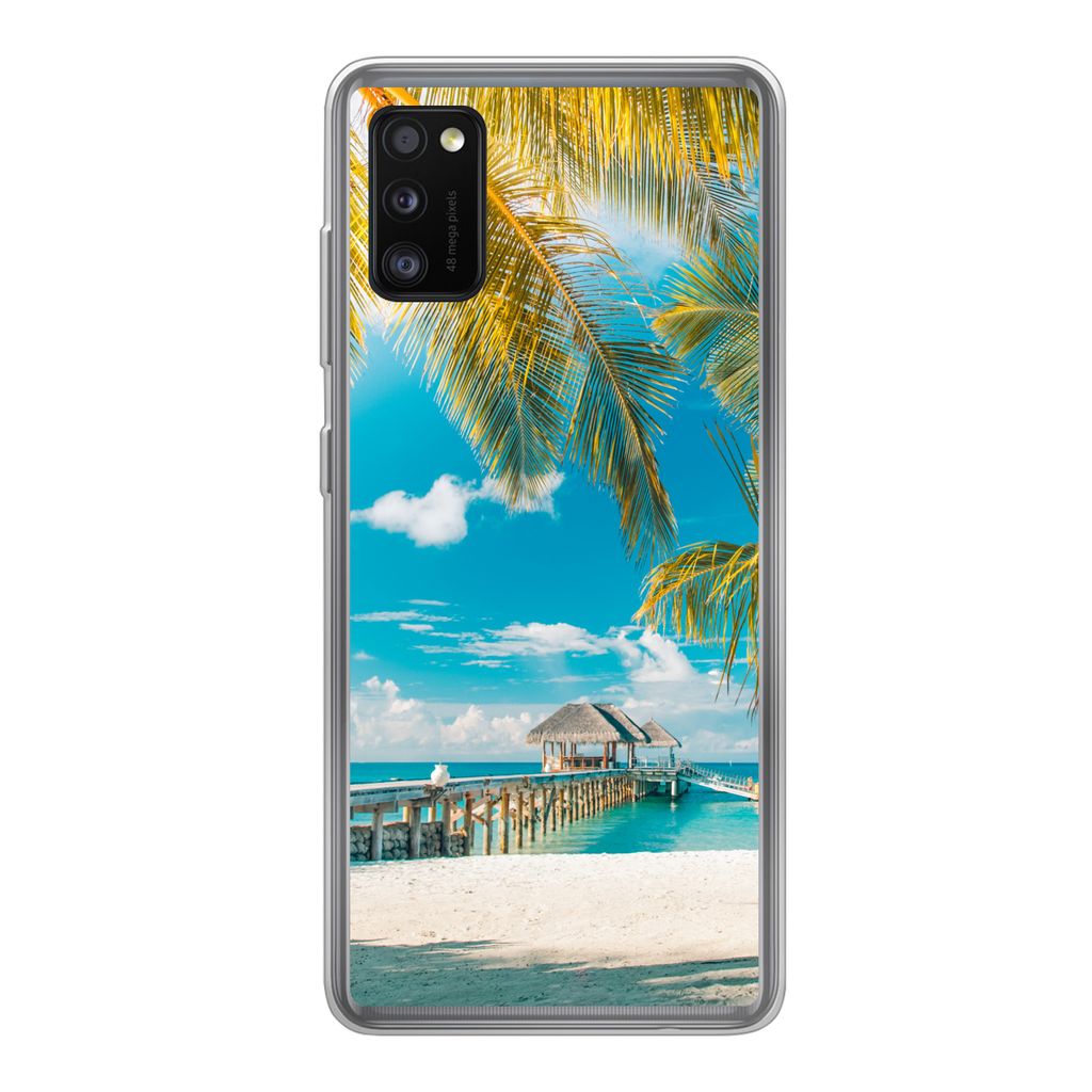 MuchoWow Handyhülle Schutzhülle Hülle für Samsung Galaxy A41 Tropisch - Strand - Palme Silikon Softcase Handy Hülle - Mobiltelefon