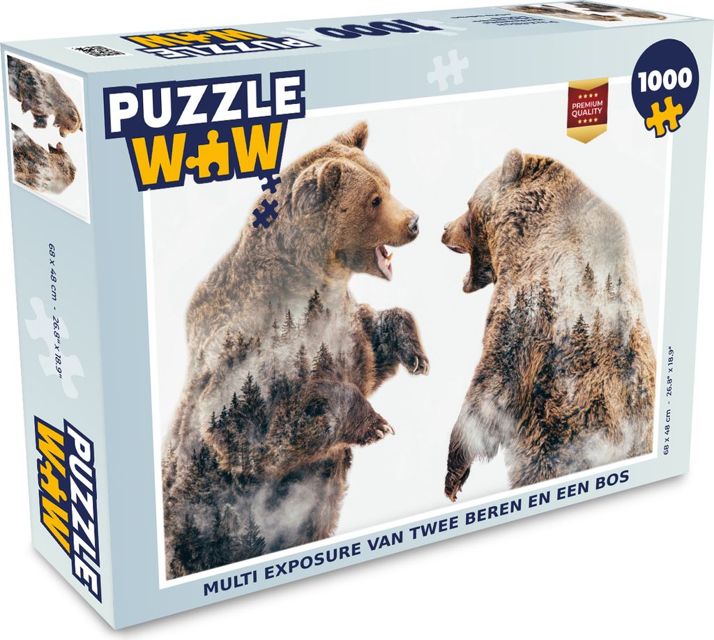 MuchoWow Puzzle 1000 Teile Mehrfachbelichtung von zwei Bären und einem Wald - Erwachsene - Rätsel