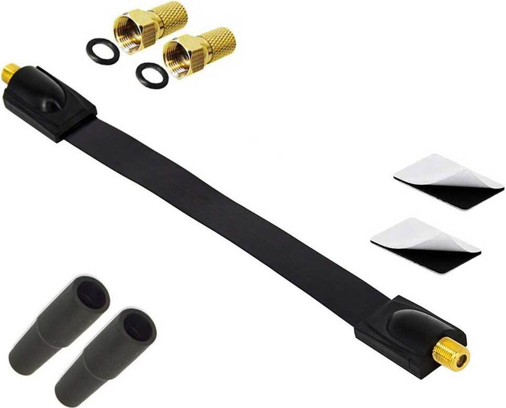 PremiumX Sat Fensterdurchführung 2x F-Stecker 2x Gummitüllen Flachkabel Set
